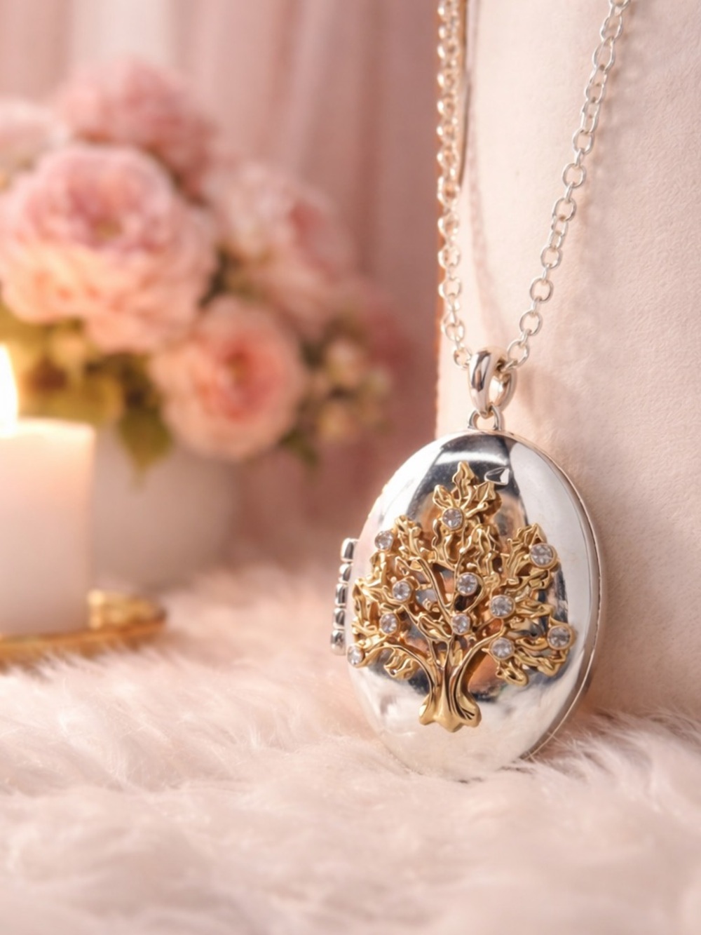 Avon Locket “My Why" Tree of Life With Rhinestones Pendant & Chain